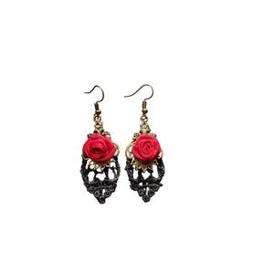 RED ROSE EARRINGS,  PIERCED, FASHION